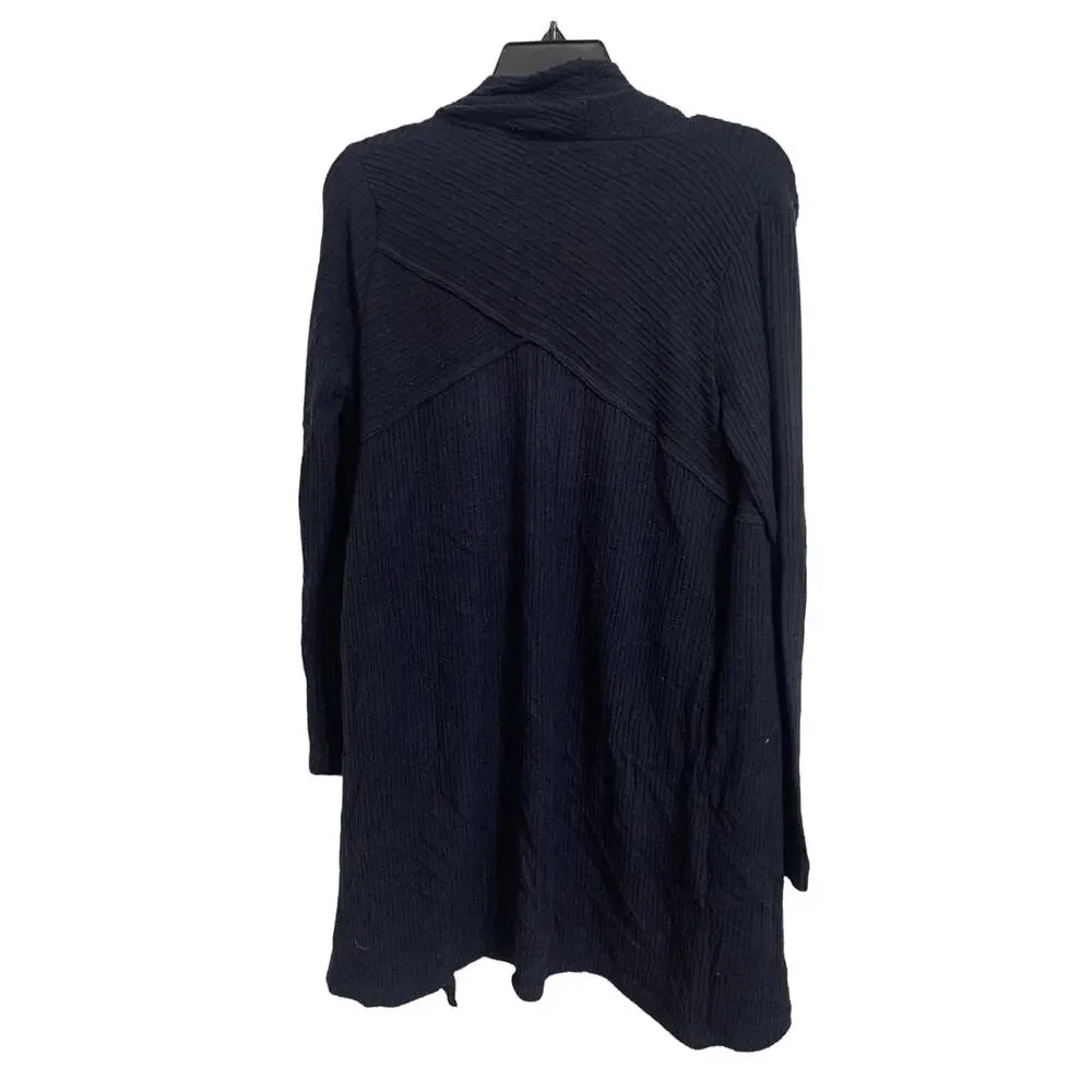 H by‎ Bordeaux Mix Rib Cozy Waterfall Cardigan Dark Navy Size XS New